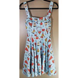 Women's Thanksgiving Light Blue Fall Inspired Handmade Dress Pin Up Sz M